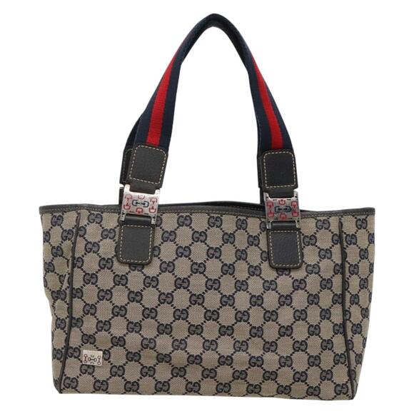 GUCCI GG Canvas Sherry Line Hand Bag Navy Silver - Picture 2 of 16